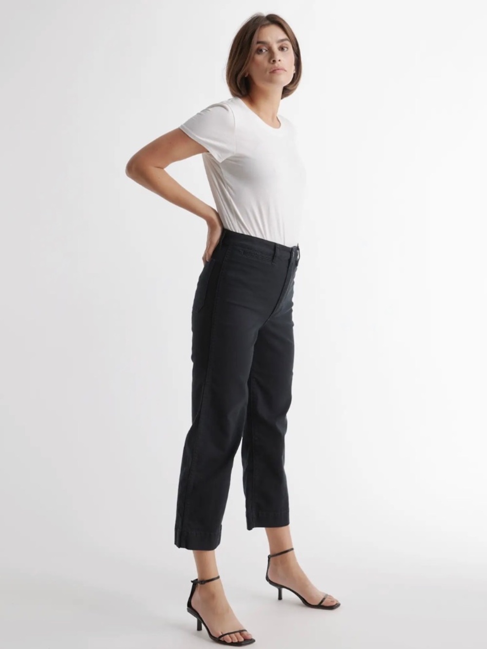 Quince Organic Stretch Cotton Wide-Leg Crop Pants 28 - Picture 10 of 11